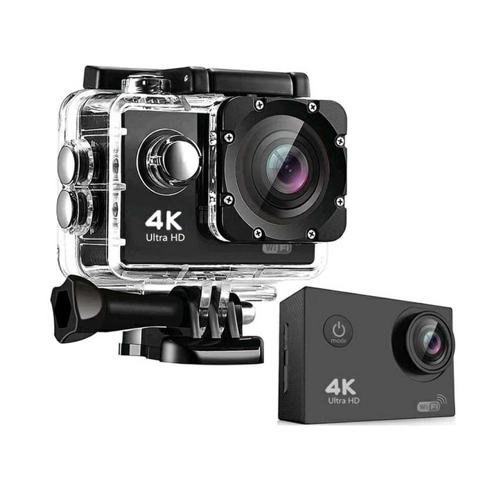Camera video sport WIFI 4K Ultra HD 16MP 30fps Carcasa Waterproof Telecomanda Reflection rezistenta la apa, raza 170D impermeabila, inregistrari video sport ski