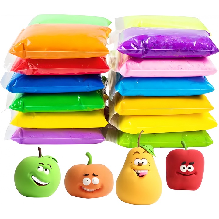 Plastilna pentru copii tip Hey-Clay, set 12 culori, 2 accesorii modelare incluse, Multicolor