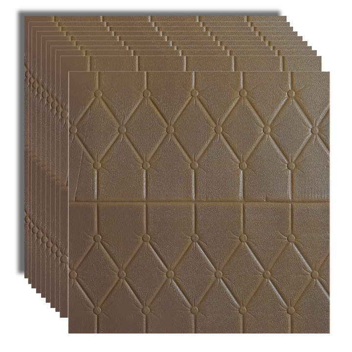 Set 10x Tapet 3D Autoadeziv, 5mm grosime, rezistent la apa, usor de curatat, 70x70cm, Naimeed D3606, model modern, Maro
