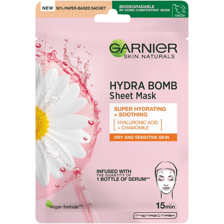 Masca Servetel Garnier Moisture + Comfort cu musetel pentru ten uscat si sensibil, 32 g