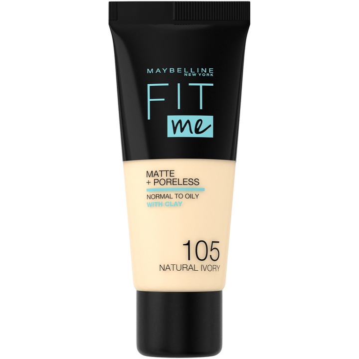 Maybelline New York Fit Me Matte & Poreless Alapozó, 105 Natural Ivory, 30 ml