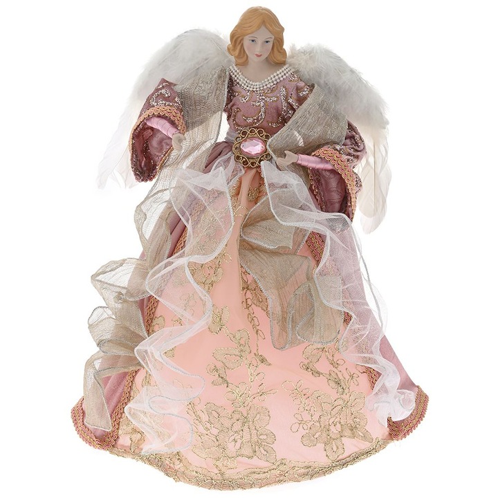 Csúcsdísz karácsonyfa angyal, ciklámen, 45 cm