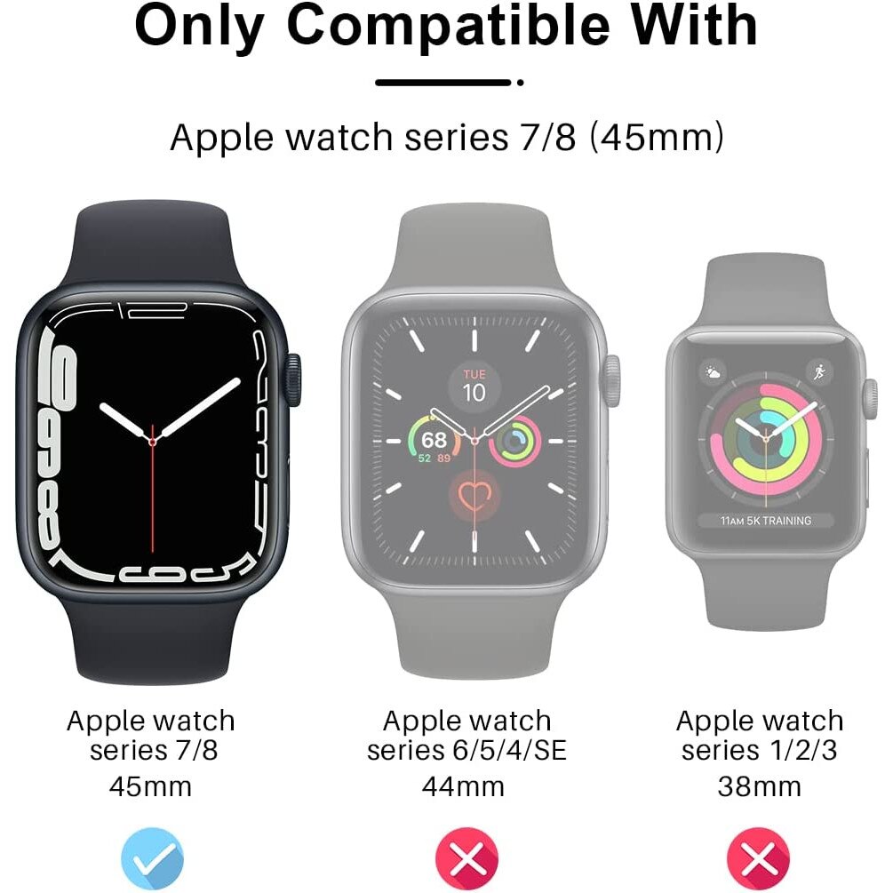 Комплект от 2 протектора, За Apple Watch Series 8/7, 45 мм, Черен/Бял ...