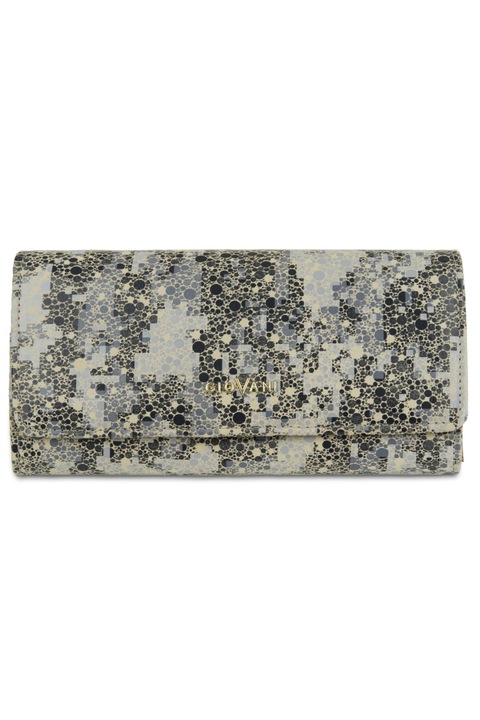 Portofel dama Giovani Abigail, Piele naturala, 19x10 cm, Bej / Negru