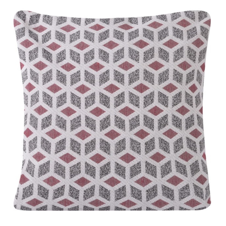 Fata de perna decorativa Dimo, Poliester, 45x45 cm, Rosu/Gri