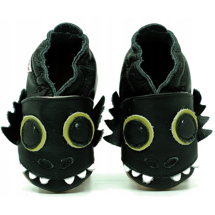 Botosi de casa pentru copii, EkoTuptusie, Model dragon, Piele naturala, Negru