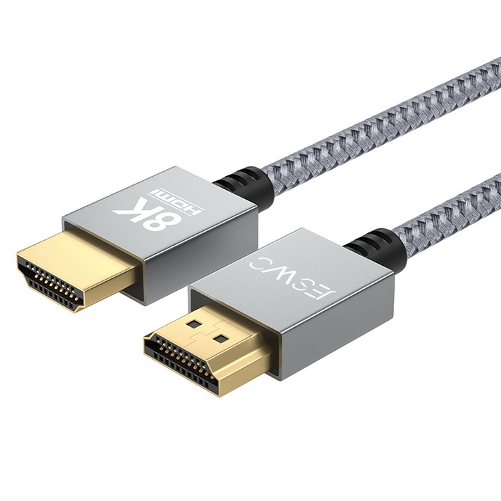 HDMI Кабел 2.1, JESWO, 8K, 48 Gbps, Найлон, 1,5 м, Сив