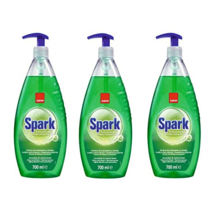 Sano Spark Cucumber mosogatószeres csomag, 700 ml, 3 db