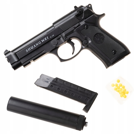 Set Pistol replica Beretta + bile, Metal, Negru