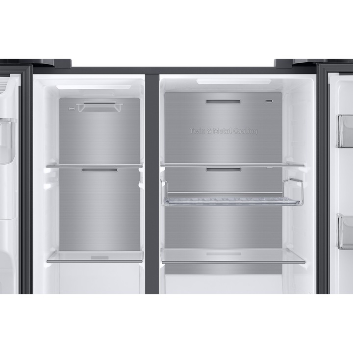 Side by Side Samsung RS6HA8891B1/EF, 614 l, Family Hub, SmartThings, Full No Frost, Twin Cooling Plus, Conversie Smart 5 in 1, WiFi, Dozator de apa/gheata, Raft sticle, Metal Cooling, Compresor Digital Inverter, Clasa E, H 178 cm, Smart Control, Dark Inox