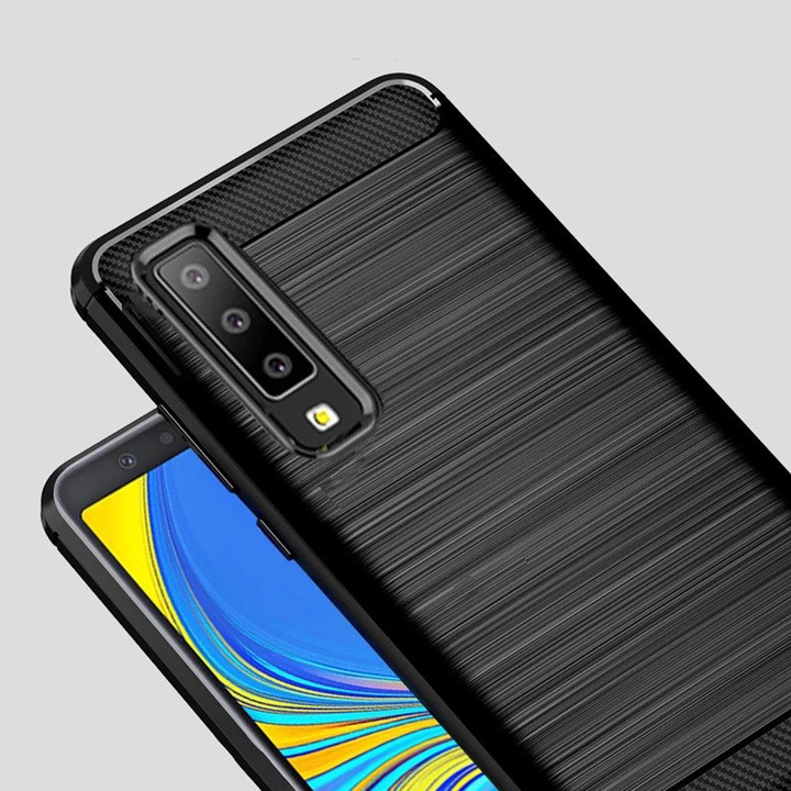 Husa Compatibil cu Telefon Carbon, Compatibila cu Samsung Galaxy A7 2018, Armored Shockproof G-Tech, Finisaj Mat, Negru