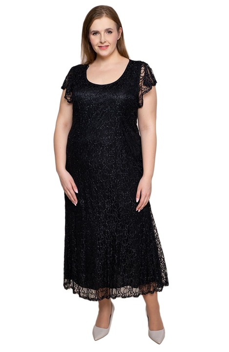 Rochie lunga din dantela cu captuseala, MDR24, negru, Negru