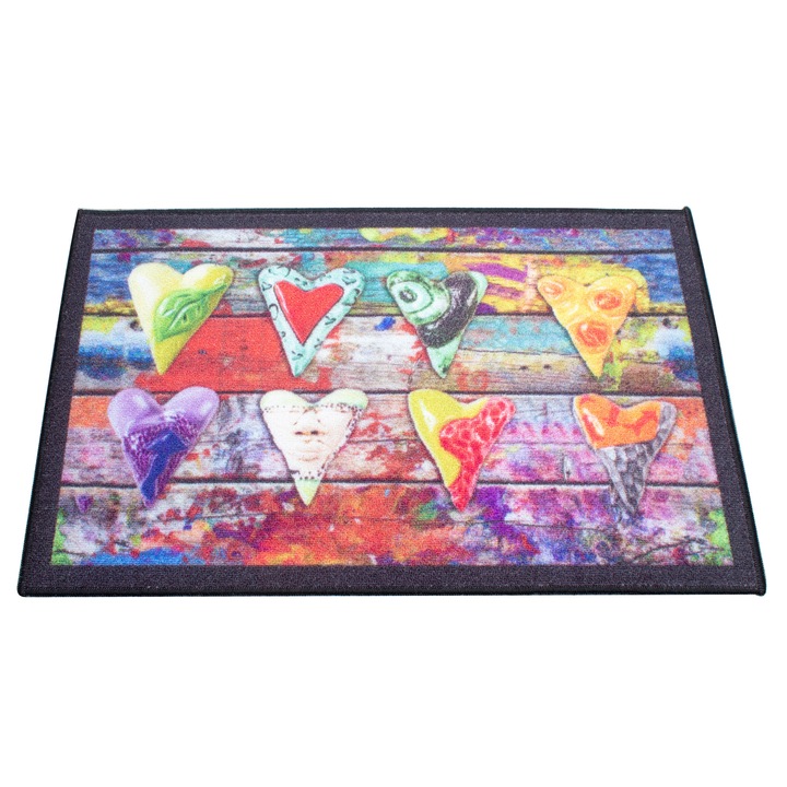 Covor bucatarie SAM Art 3, 50x80 cm, grosime 3.5 mm, 1000g/mp, 100% poliamida, suport latex, model vintage heart