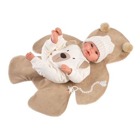 Papusa interactiva Llorens - Bebelus cu paturica urs maro, cu sunete, 36 cm