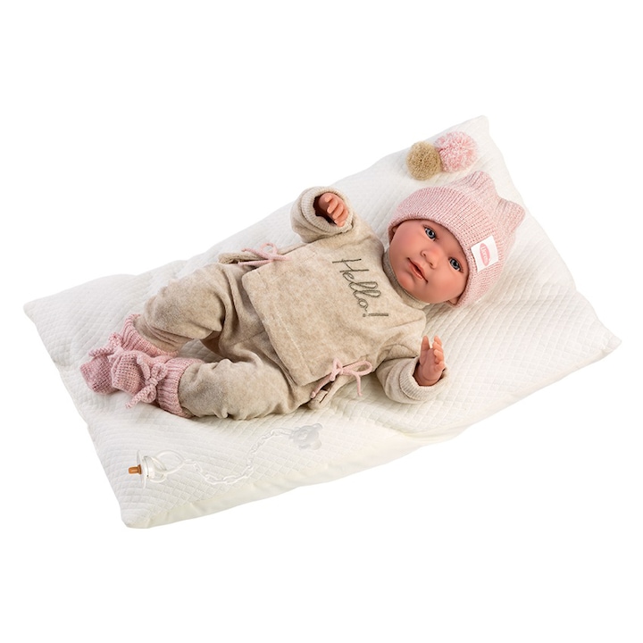 Interaktív baba Llorens - Mimi, fehér matraccal, hangokkal, 42 cm