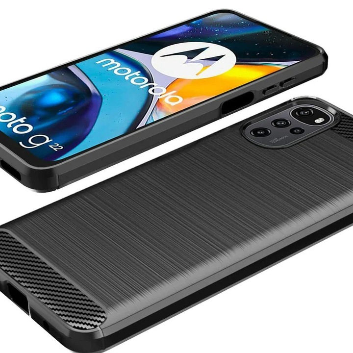 Капак, съвместим с карбонов телефон, съвместим с Mototola Moto G22, брониран удароустойчив G-Tech, матово покритие, черен