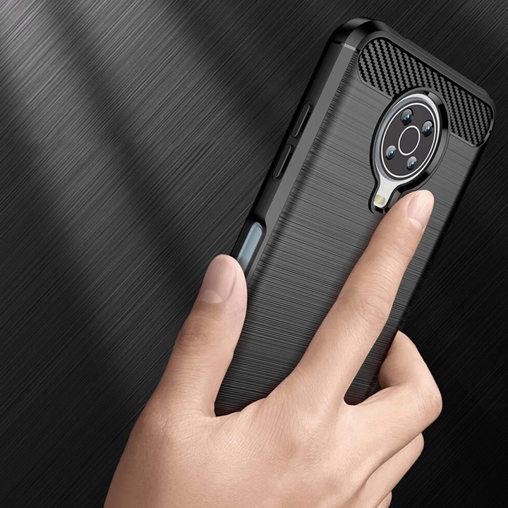 Carbon telefonnal kompatibilis tok, Nokia G10 / G20 kompatibilis, páncélozott ütésálló G-Tech, matt felület, fekete