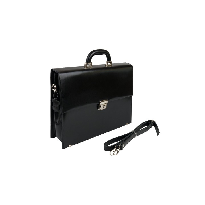 Servieta din piele naturala, Stefania, Daphne, 395 x 300 x 100 mm, Negru