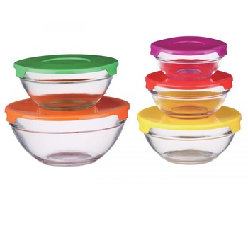 Set 5 Caserole de Sticla cu Capace colorate Desio Peterhof, 10 piese Set 5 Caserole de Sticla cu Capace colorate Desio Peterhof, 10 piese