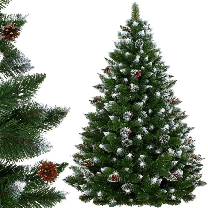 Christmas Crystal Ice műfenyő havas ágvéggel, tobozzal 120cm