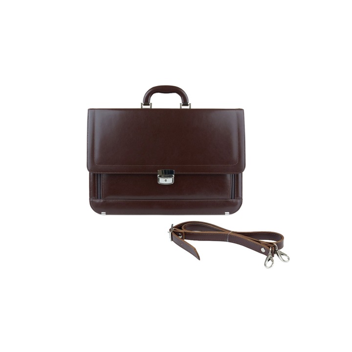 Servieta din piele naturala, Stefania, Art, 420 x 290 x 120 mm, Maro