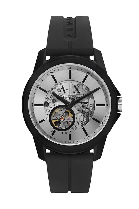 ARMANI EXCHANGE, Автоматичен часовник със силиконова каишка, Черен