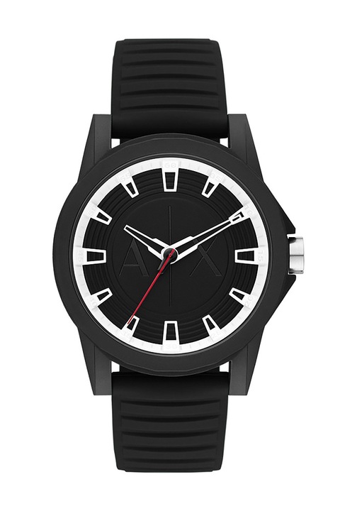 ARMANI EXCHANGE, Кварцов часовник с лого на циферблата, Черен