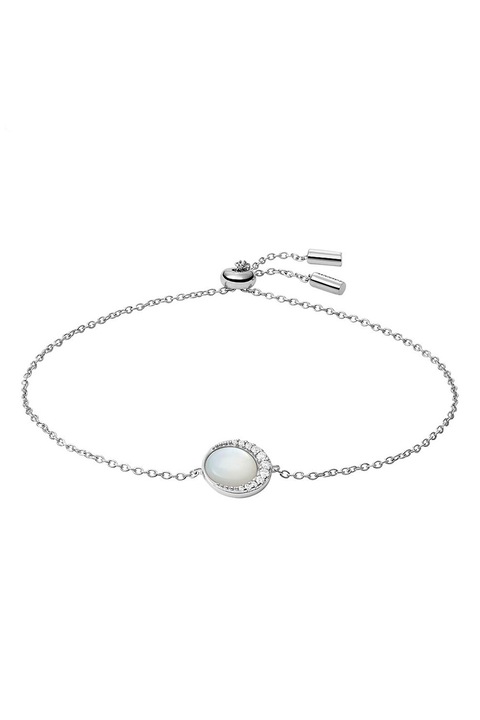 Fossil, Bratara lant de argint cu talisman din sidef, Alb, Argintiu
