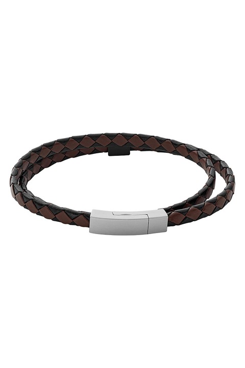 Skagen, Két színárnyalatos hatású bőr karkötő, Barna, Fekete