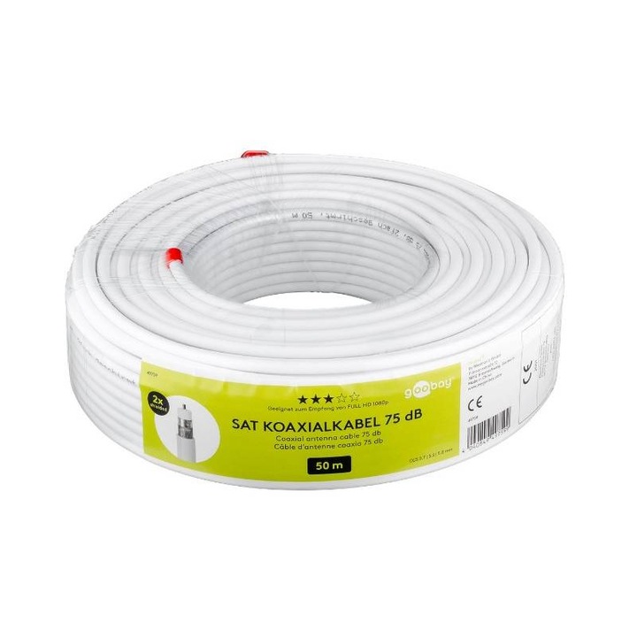 Cablu coaxial 75 OHM, dublu ecranat, 50 metri, alb