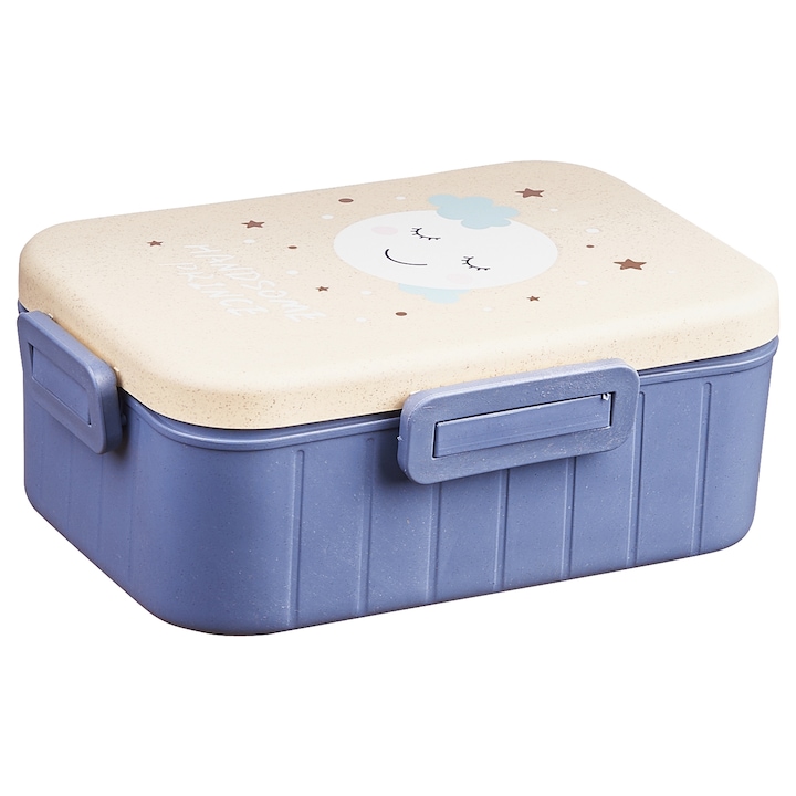 Set caserola compartimentata alimentara, Purpley, cu lingurita, furculita si betisoare pentru copii si adulti, lunch box, 1L, albastru