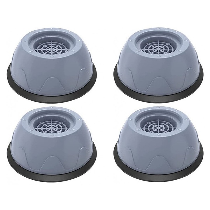 Set suporti amortizare - picioare antivibratii pentru masina de spalat rufe YuhooTech, 4 piese, cauciuc, gri/negru, 4 x 10,5 cm