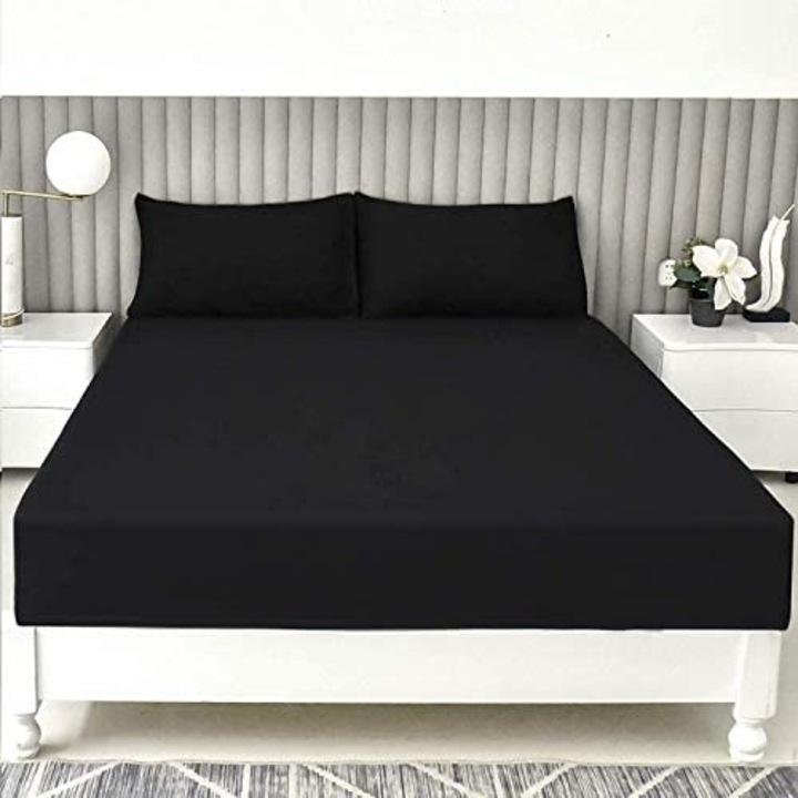 Cearceaf de pat cu elastic din bumbac ranforce 100% 260 x260 cm negru