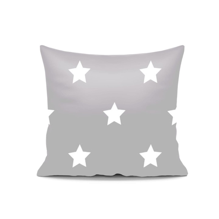 Fata de perna decorativa, Spod Igły i Nitki, Model cu stele, Poliester, 45 x 45 cm, Gri/Alb
