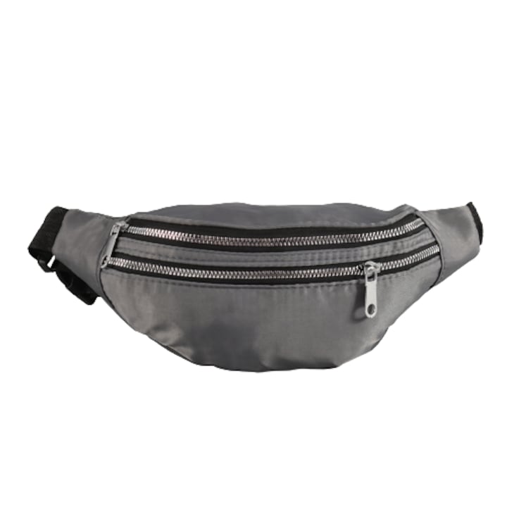 Borseta femei crossbody, Textil, 28x11x10 cm, cu fermoar, Gri