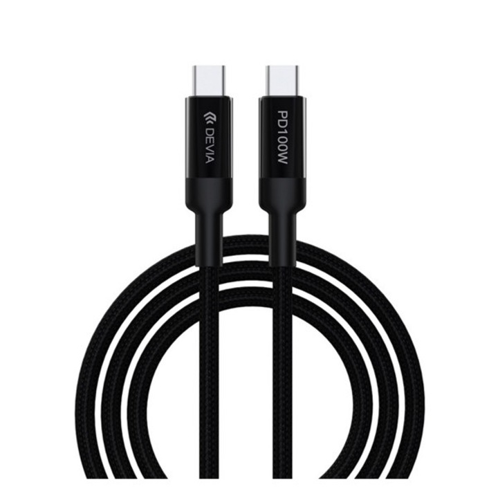 Devia extreme adatkábel, type-c - type-c, 100w, pd gyorstöltő, 150cm, törésgátló, fekete