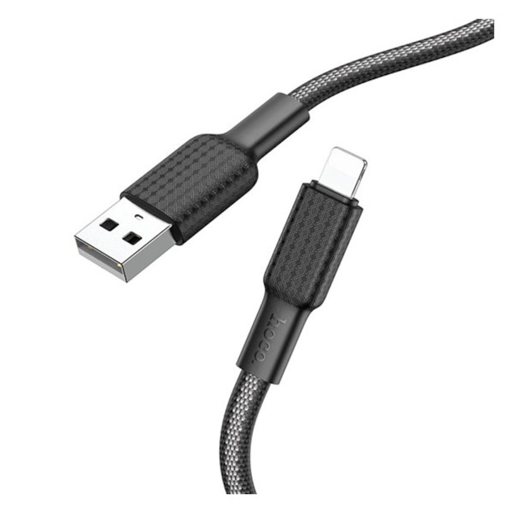 Hoco x69 adatkábel, usb - lightning, 2.4a, 100cm, törésgátló, cipőfűző, fekete/fehér, kompatibilis: Apple iPhone 14 Pro / iPhone 14 Plus / iPhone 14