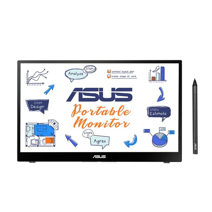 ASUS MB14AHD számítógép monitor 35,6 cm (14") 1920 x 1080 pixelek Full HD LCD Érintőképernyő Fekete (90LM063V-B01170)