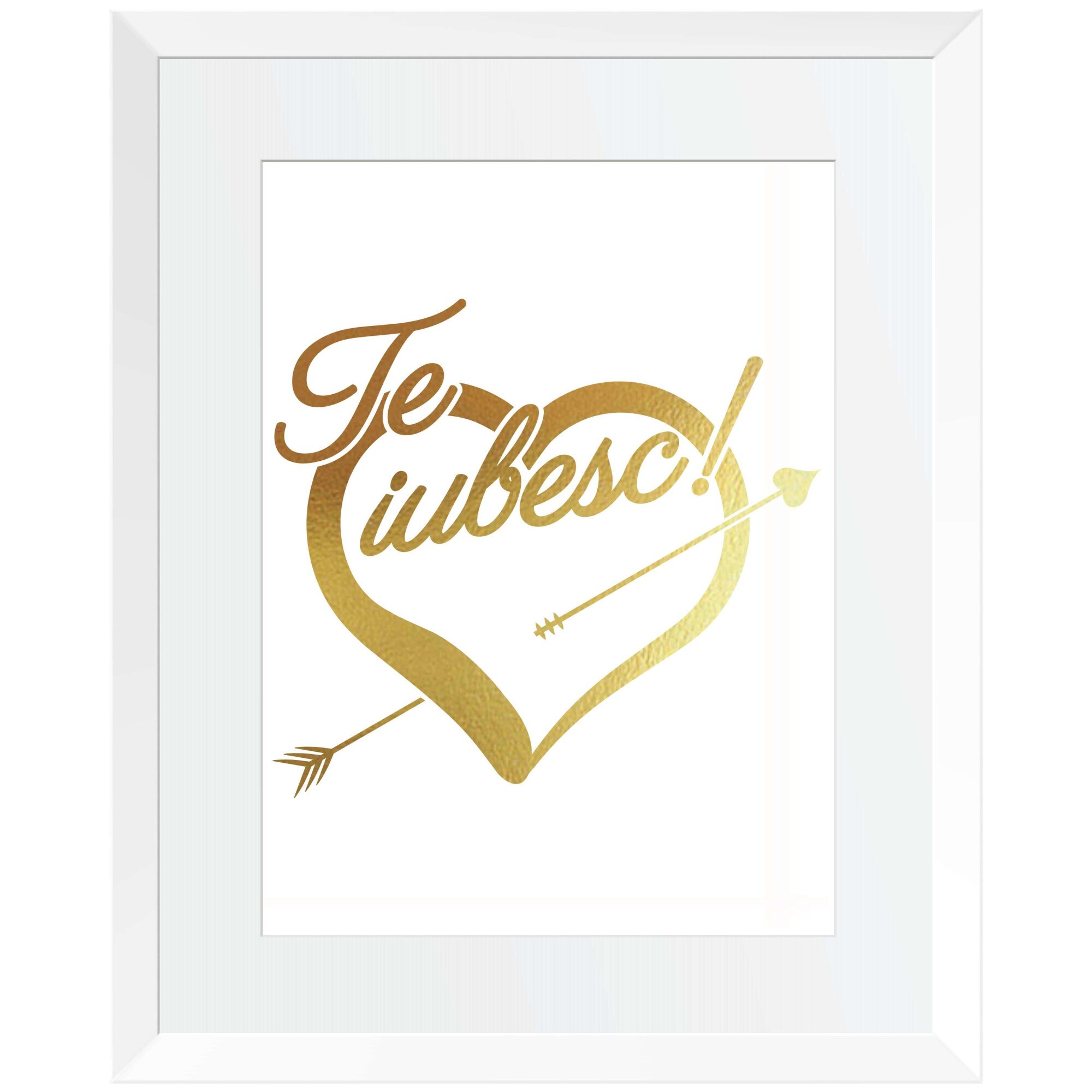Tablou decorativ Te iubesc, Auriu stralucitor Anais, inramat,
