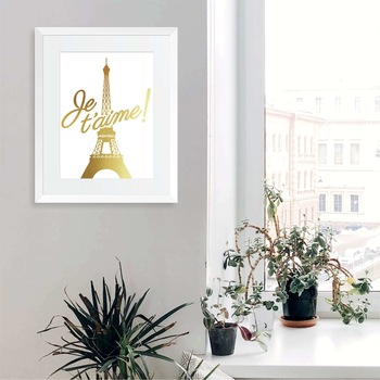 Tablou decorativ Je t'aime Paris, Auriu stralucitor Anais, inramat, 26x32 cm Tablou decorativ Je t'aime Paris, Auriu stralucitor Anais, inramat, 26x32 cm