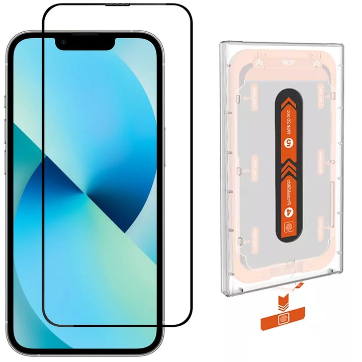 Nytrogel Cobra Easy-Case Glass Kijelzővédő üvegfólia, Biztonsági üveg, iPhone 14 Plus / iPhone 13 Pro Max telefonhoz, Egyszerű szerelőkészlet, Fekete