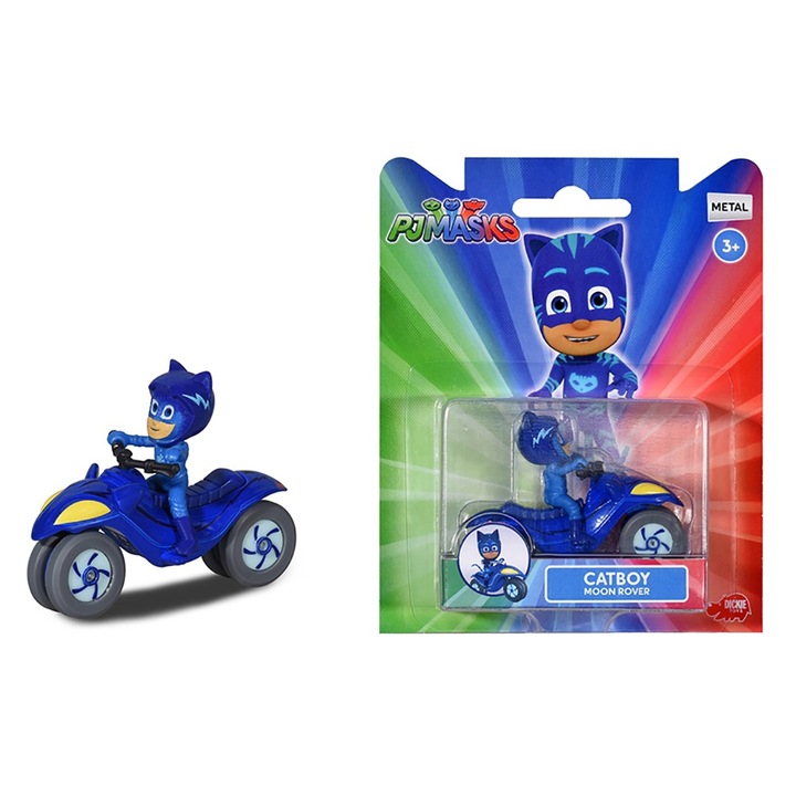PJ Masks Cat Boy figura fém motorkerékpárral, 7 cm, 1:64 méretarány
