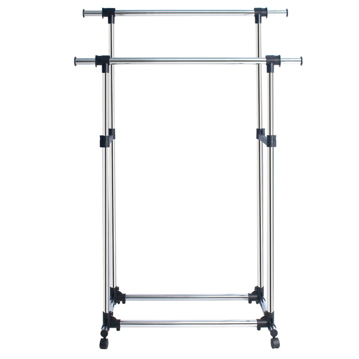 Двойна опора за закачалка Spaceo, 88,5 - 108,5 x 51 x 101,5 / 172,5 см, мобилна, разтегателна, черна