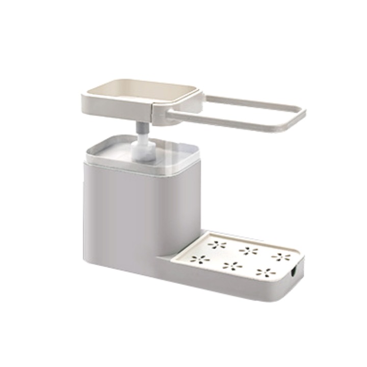 Dispenser detergent vase cu suport pentru burete / laveta, gri