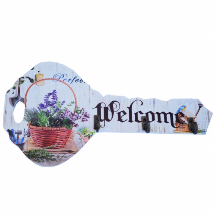 Pufo Welcome декоративна дървена опорна закачалка за ключове във формата на ключ 24 см