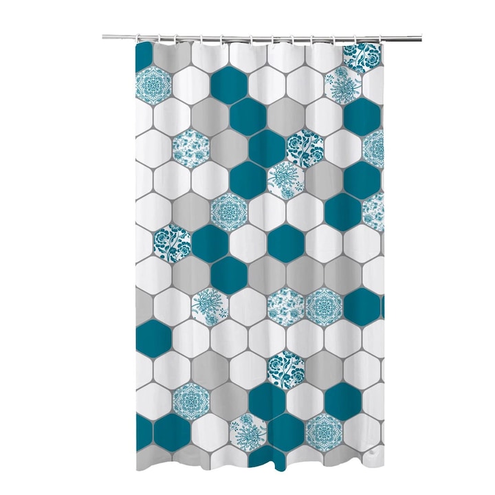 Perdea dus sau cada textila, lavabila la masina, Frandis, 180x200 cm, poliester, multicolor, model Mosaique 195054