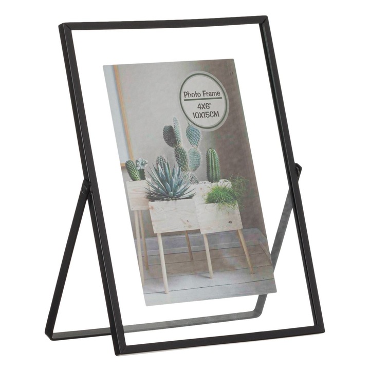 Rama Foto, 10x15cm, Fekete Szín, Fém Keret, Átlátszó Tartó, MYONNA IT & E- COMMERCE ®