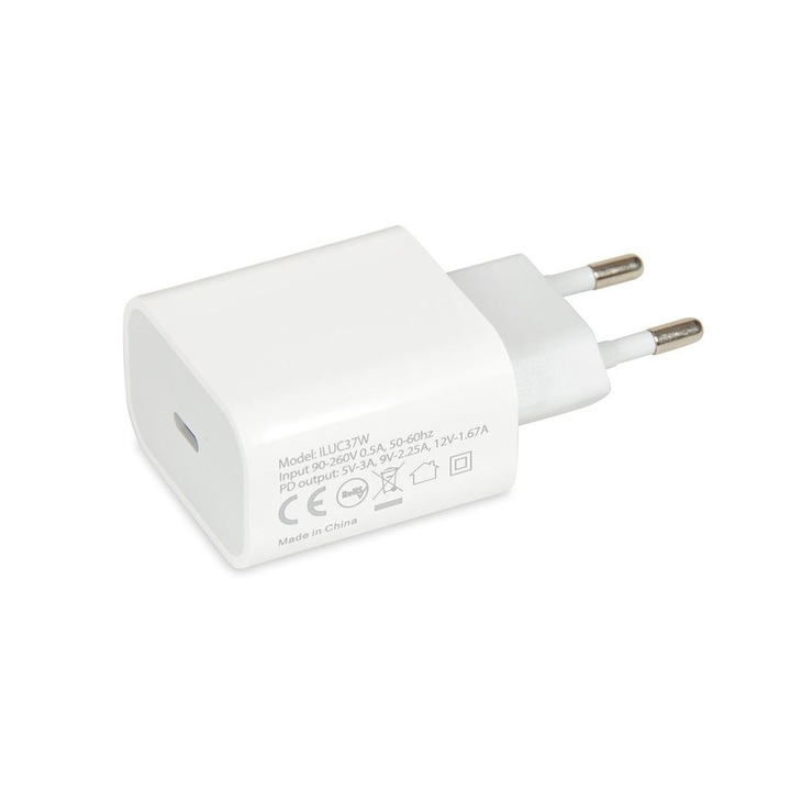 Зарядно за телефон, iBOX, USB-C, Бяло