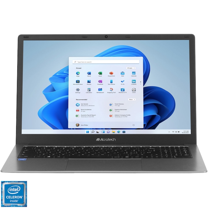 Laptop Microtech CoreBook Lite CBL15C/256W2E cu procesor Intel® Celeron® N4020 pana la 2.80 GHz, 15.6", Full HD, 8GB, 256GB SSD, Intel® UHD Graphics, Windows 11 Pro, Grey