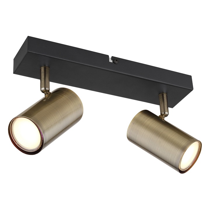 Spot metal negru mat, alama antica, LxLxA: 260x60x120mm, excl 2x GU10 35W 230V